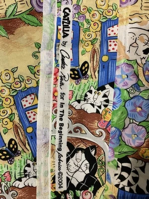 Catzilla de Candice Reiter Designs Tela de algodón gatos/jardín “en el principio” Foto 1 de 4