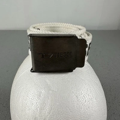 Cinturón de lona Diesel blanco negro logotipo hebilla de metal Y2K años 2000 monograma  Foto 1 de 4