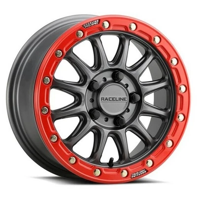 Колесо Raceline Alpha Beadlock 15x10 пушечный металл/красное 5x114,3 +25 для Polaris RZR - Изображение 1 из 2