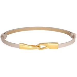Skinny Leather Belt with Gold Buckle, Thin Waist Belt for Dresses Jeans Coats... - Picture 1 of 6
