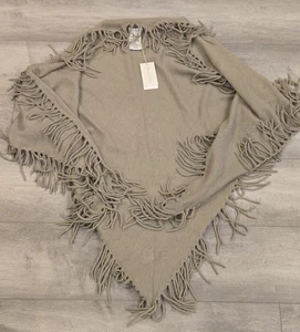 Minnie Rose Women's 100% Cashmere Beige/gray Color Fringe Wrap/Shawl Sz O/S Nwt - Picture 1 of 13