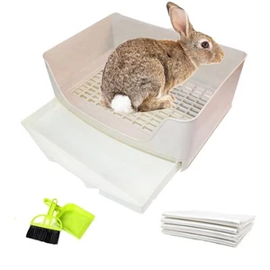 Large Rabbit Litter Box Bunny Corner Toilet Potty Trainer with Drawer Bigger ... - Picture 1 of 7