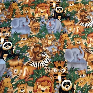Hoffman Int'l Fabrics RAINBOW CRITTERS Jungle Vintage 2 yards - Picture 1 of 6