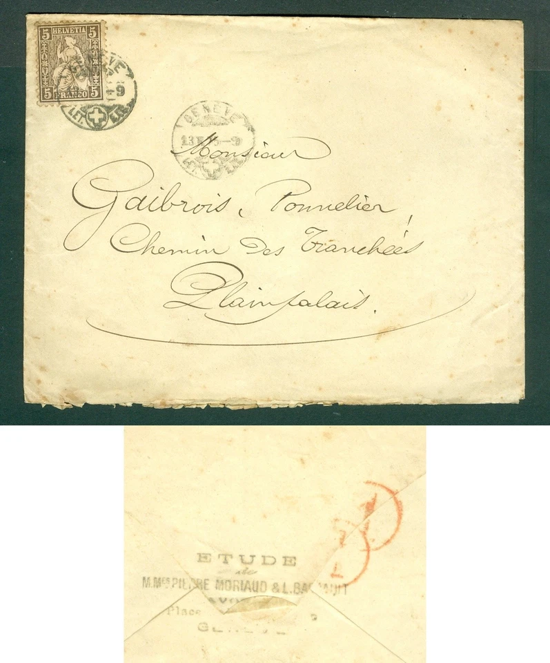 Switzerland. 1875 Cover Postal Used. Geneve. 5Fr. - Image 1 of 1