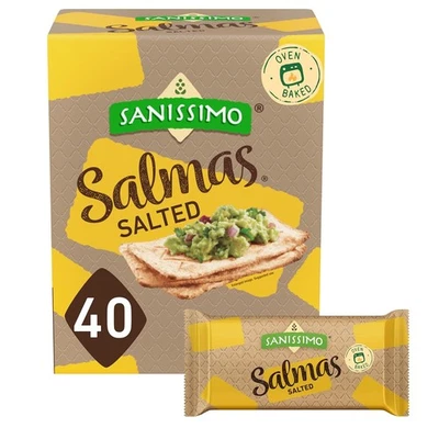 Sanissimo Salmas Salado, 40 paquetes de 3 galletas saladas, galletas de maíz al horno, glúteos Foto 1 de 4