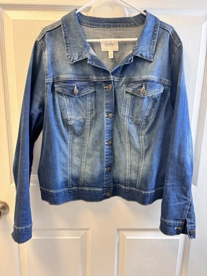 Abrigo de mezclilla Jessica Simpson para mujer talla grande 2X azul elástico chaqueta de mezclilla Foto 1 de 4