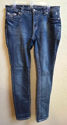 Pantalones de mezclilla para mujer Vi Diva 14/32 tachonados plateados bordados bolsillo rectos Foto 1 de 4