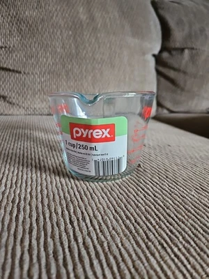 Pyrex Prepware 1-cup Measuring Cup, Red Graphics, Clear NEW - Image 1 of 4