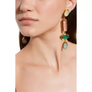 Sylvia Toledano Cascade Earrings Onyx Quartz Chalcedony 22k Gold Plated Bras$365 - Picture 1 of 19