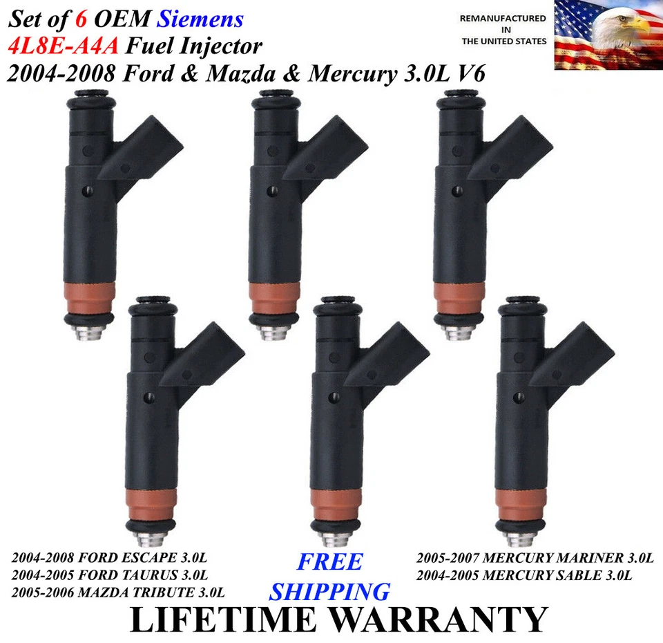 OEM Set of 6 Siemens Fuel Injectors For 2005-2007 MERCURY MARINER 3.0L V6 - Image 1 of 1