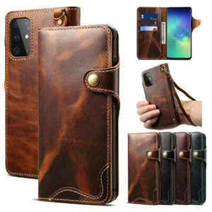 For Samsung S25 S24 S23 Ultra S22 S21 S20 S10 Note20 Genuine Leather Wallet Case - Picture 1 of 17