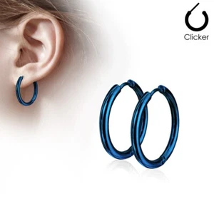 Stainless Steel Plain Endless Hoop Earrings Black-Blue-Silver-Rose Gold Plated - Picture 1 of 13