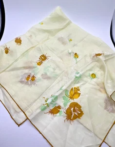 Vintage lightweight Floral Flower Rose and Beetle Bug Design Scarf 30x30 inches! - Picture 1 of 8