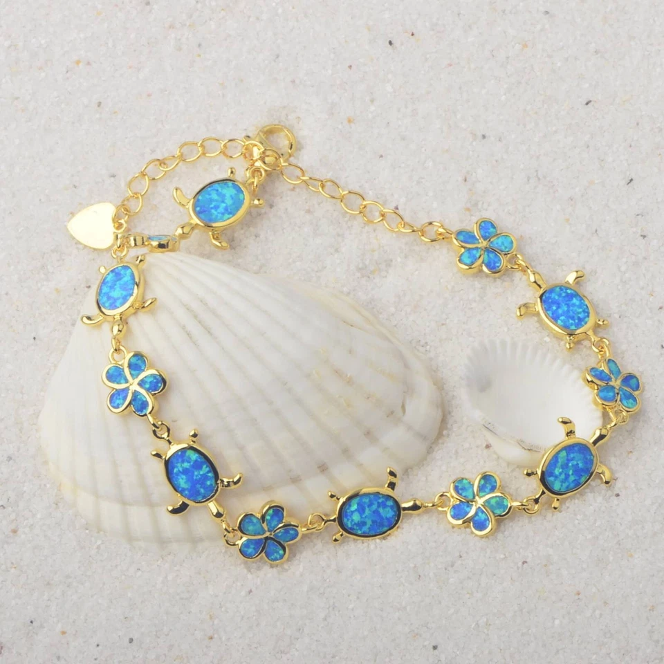 Pulsera tortuga ópalo azul de Hawái 925 astilla esterlina joyería para mujeres niñas Foto 1 de 1
