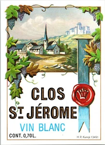 Vintage Original  Wine Label Vin Blanc Clos St. Jerome 3 1/2" X 4 3/4" - Picture 1 of 1