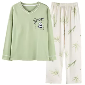 Cotton Women’s Pajama Set 2 Pcs Long Sleeve Pullover Top Sleepwear Long PJ Pants - Picture 1 of 10