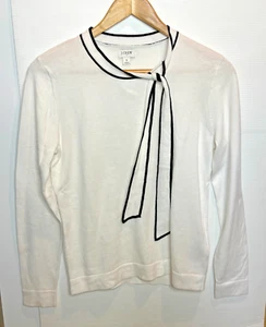 NWT J. Crew Bow Tie Scarf Neck White Thin Relaxed Long Sleeve Pullover Sweater S - Picture 1 of 4
