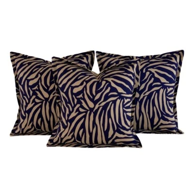 3 Pc Pillow Covers Vicki Payne Free Spirit Navy Blue Brown Zebra Animal Print - Image 1 of 4