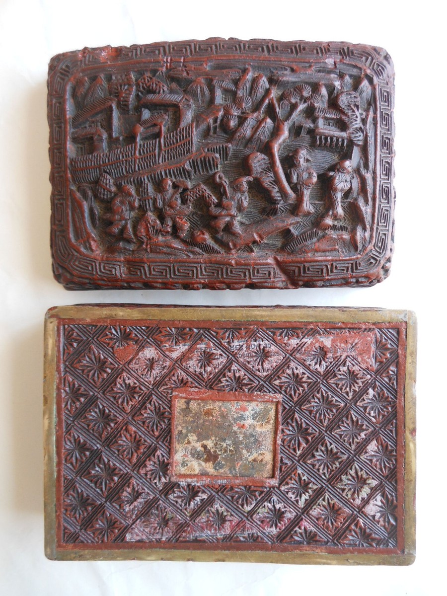 古董中国雕漆在中式古董盒子| eBay