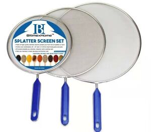 Stainless Steel Splatter Screen Guard Set of 3 - 8", 10" and 11" Cooking Shield 