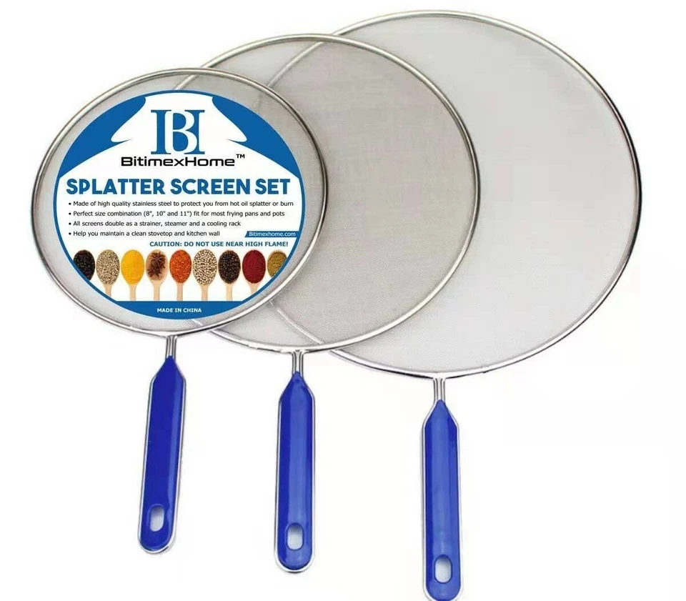 Stainless Steel Splatter Screen Guard Set of 3 - 8", 10" and 11" Cooking Shield  - Image 1 of 4
