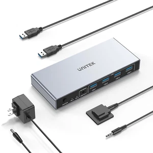 Unitek KVM Switch, 1 Monitor 2 Computers, USB 3.0 and DisplayPort (DP) Inputs - Picture 1 of 5