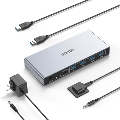 Unitek KVM Switch for 1 Monitor 2 Computers, USB 3.0 and DisplayPort (DP) Inputs - Image 1 of 4