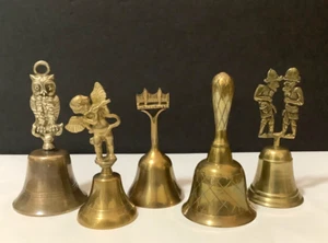 Lot 5 VTG Solid Brass OWL, SAN FRANSISCO BRIDGE, CHERUB, GERMAN Figurine Bells - Picture 1 of 6