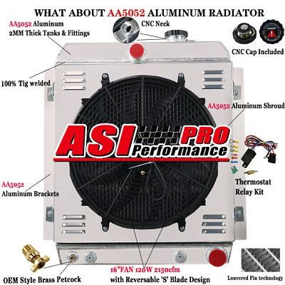 4 Row Aluminum Radiator Shroud Fan Relay for 1947-1954 Chevy Truck Pickup 3.8L Foto 1 de 4