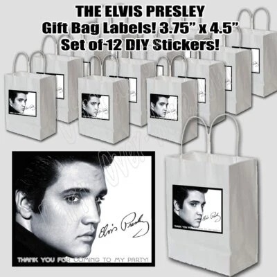 Elvis Presley Stickers Party Favors Gift  Bag Label 3.75" x 4.75"  -12 Foto 1 de 2