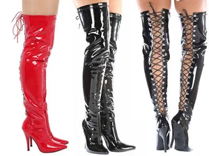 New Women Over The Knee Thigh High Ladies High Heels Lace Up Zip Boots All Sizes - Picture 1 of 7
