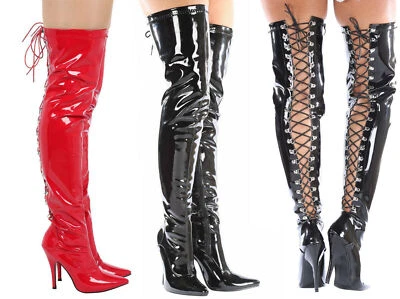 Neu Overknee-Damenstiefel Overknee High Heels Schnürstiefel Reißverschluss alle Größen - Bild 1 von 4