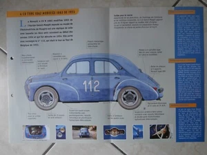 RENAULT 4CV TYPE 1062 MODIFIEE 1063 de 1953 / FICHE TECHNIQUE - Foto 1 di 2