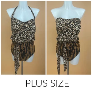 Simply Be Badeanzug Übergröße UK 28 trägerlos Neckholder wattiert sexy - Animal Print - Bild 1 von 5