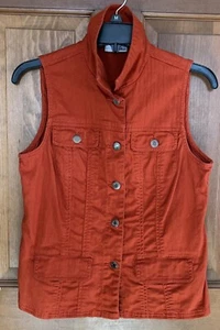 Chicos Platinum Womens Vest Small Size 0 Orange Button Pockets Embroidered - Picture 1 of 8