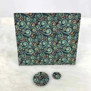Handmade Small Magnetic Memo Board – Blue Green Paisley Fabric matching magnets - Picture 1 of 6