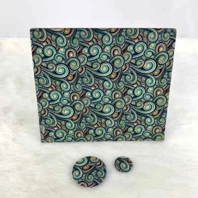 Handmade Small Magnetic Memo Board – Blue Green Paisley Fabric matching magnets - Image 1 of 4