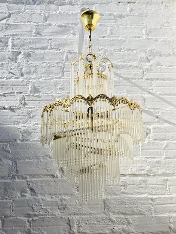 Large Antique Tiered Chandelier, Glass Prism Waterfall, Regency, French Country Cover