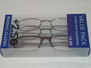 NEW - Reading Glasses - + 2.50 Set of 3 Pairs ValuPac -3 (RG-2) - Picture 1 of 1
