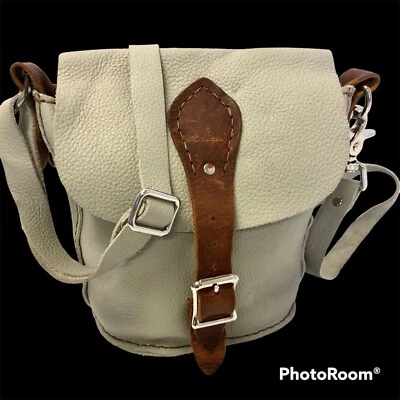 Bolso Bandolera Hippie Boho De Colección Años 70 80 Gris Cuero Guijarro Bolso de Hombro Foto 1 de 4