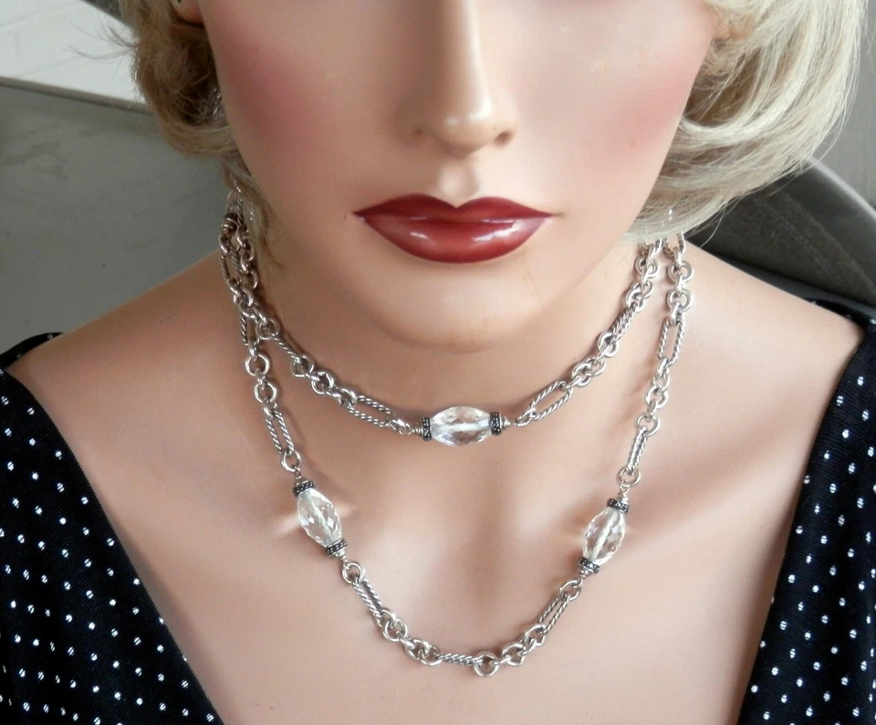 David Yurman Womens SSilver CLEAR QUARTZ BLACK DIAMOND Figaro 36" Necklace Foto 1 de 4