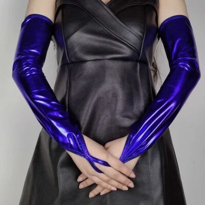 Faux Leather Womens Evening Party Over Elbow Fingerless Long Gloves Dancewears - Image 1 of 4