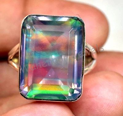 Hermoso anillo de plata esterlina 925 ópalo aurora natural esmeralda 20x15 para mujer Foto 1 de 4