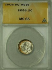 1952-S Us Silver Roosevelt Dime 10c Anacs Ms-65 (16)