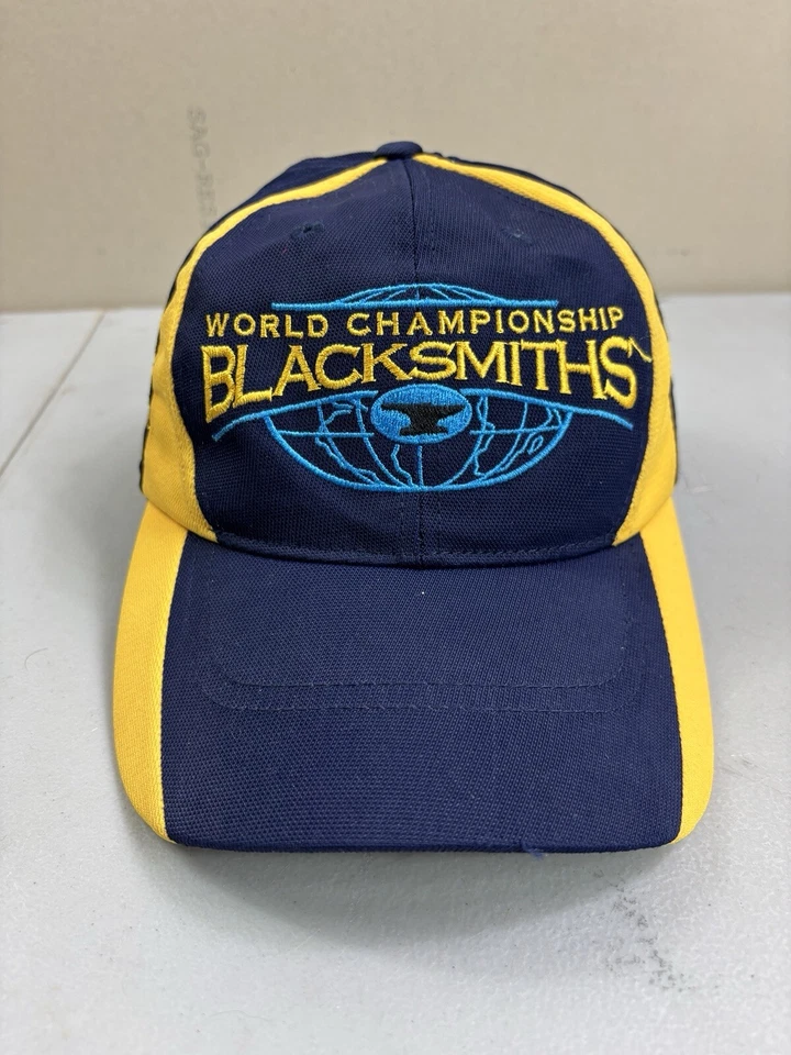 Gorra de béisbol de herreros del Campeonato Mundial azul amarillo con tirantes de nailon Foto 1 de 4