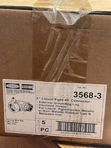 Hubbell-Raco 3568-3 Liquid Tight Connector, Steel, Grounding Lug, 45 Degree, 2" - Picture 1 of 4