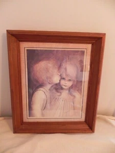 Vintage 1960's Margret Kane "A Little Kiss" First Love Framed Art Print 20 x 17 - Picture 1 of 7