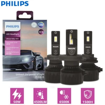 Philips Ultinon Rally 3551 LED H4 H7 H11 HB3 HB4 HIR2 50W 4500LM Car Headlight - Image 1 of 4