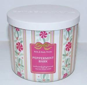 WONDERFUL BATH & BODY WORKS PEPPERMINT BARK 3-WICK 14.5 OZ CANDLE~25-45 BURN HR~ - Picture 1 of 5