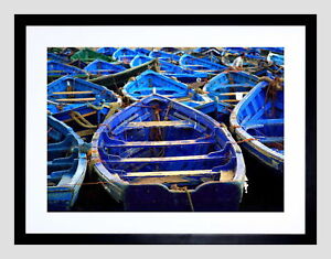 85406 MOROCCAN BLUE SEA FISHING BOAT BLACK FRAME Wall Print Poster Plakat